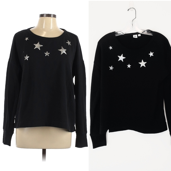 GAP Black Star Sequin Oversized Sweatshirt Loose Cut Off Size Small - Picture 1 of 7
